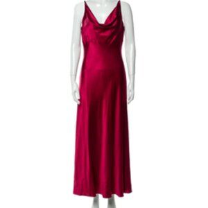 Vintage Ann Taylor 100% Silk Cowl Drape Neck Midi Slip Dress Red Satin XS/4P